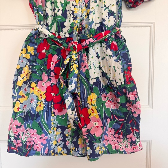 Entro Women’s Floral Romper Size Medium Belted Lined Zipper Back Short Sleeve - Picture 2 of 5